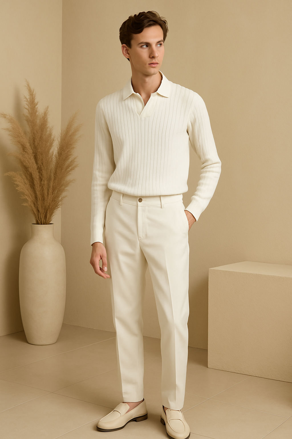 Polo Homme à Manches Longues Rayé