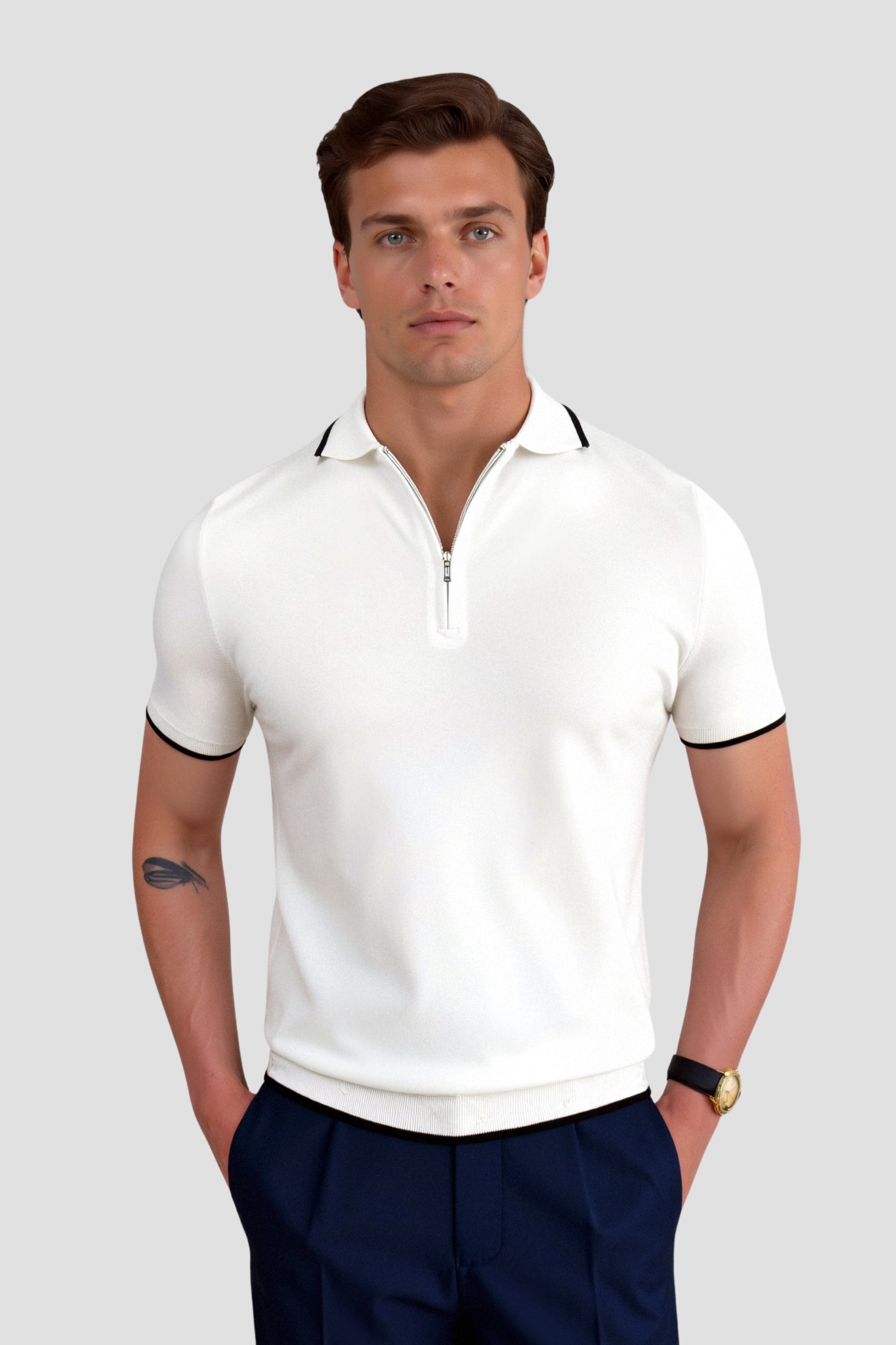 Polo Golf Tricoté Demi-Zip Pour Homme