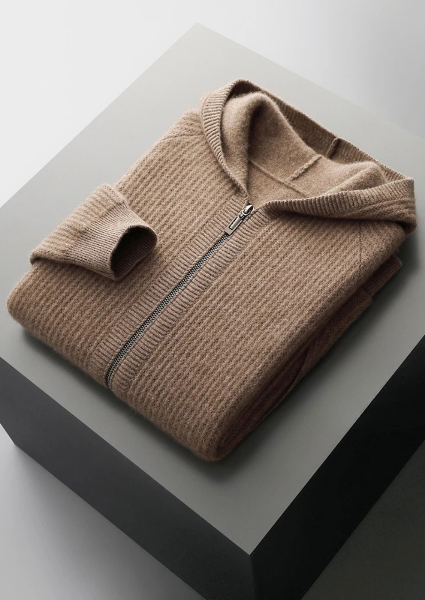 Hoodie Homme Zippé en Maille Côtelée