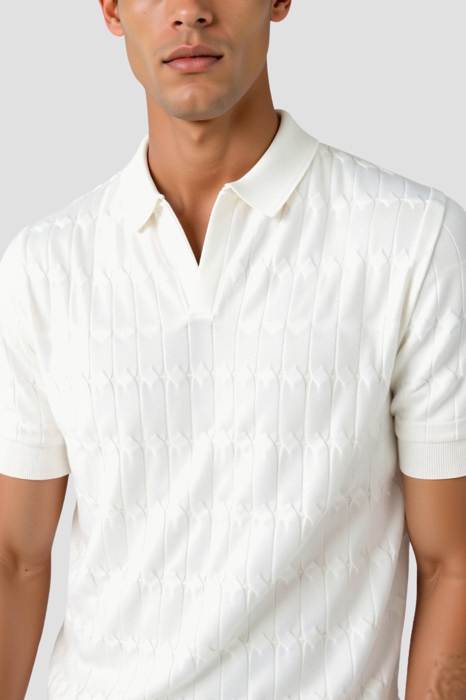 Polo Homme Col V à Maille Torsadée