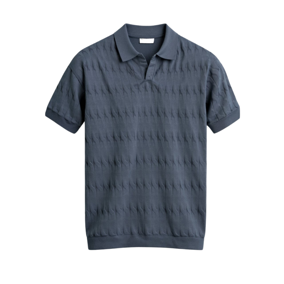 Polo Homme Col V à Maille Torsadée