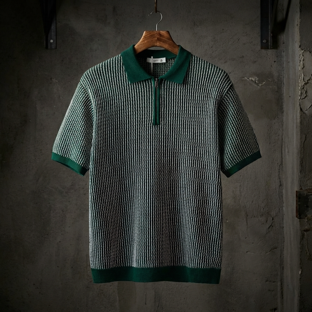 POLO HOMME | TEXTURÉ GÉOMÉTRIQUE | ZIP