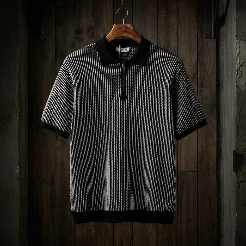 POLO HOMME | TEXTURÉ GÉOMÉTRIQUE | ZIP