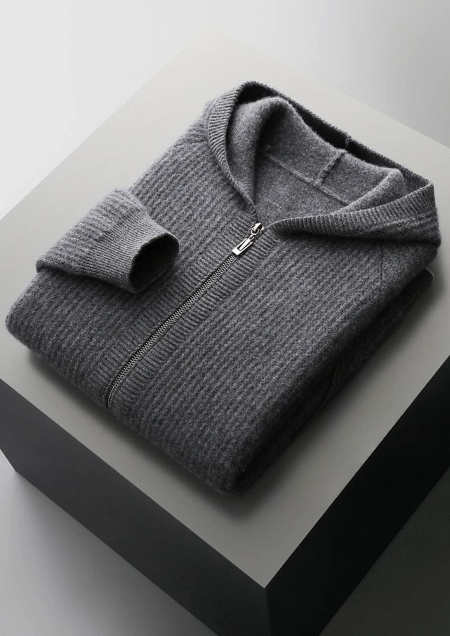 Hoodie Homme Zippé en Maille Côtelée