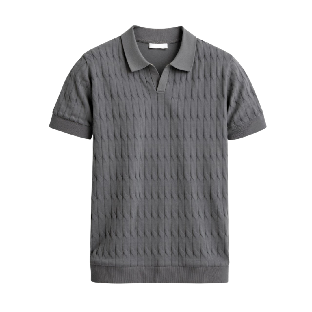 Polo Homme Col V à Maille Torsadée