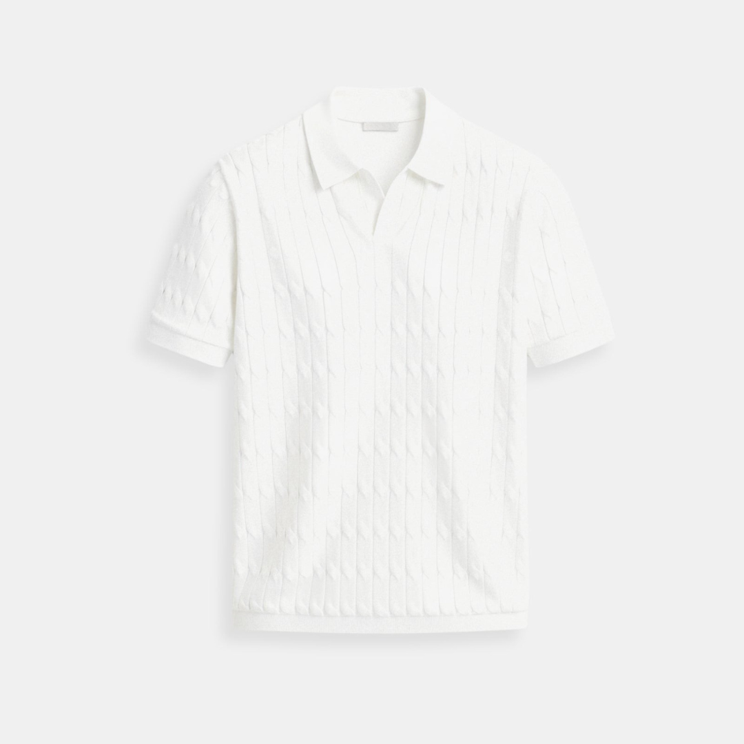 Polo Homme Col V à Maille Torsadée