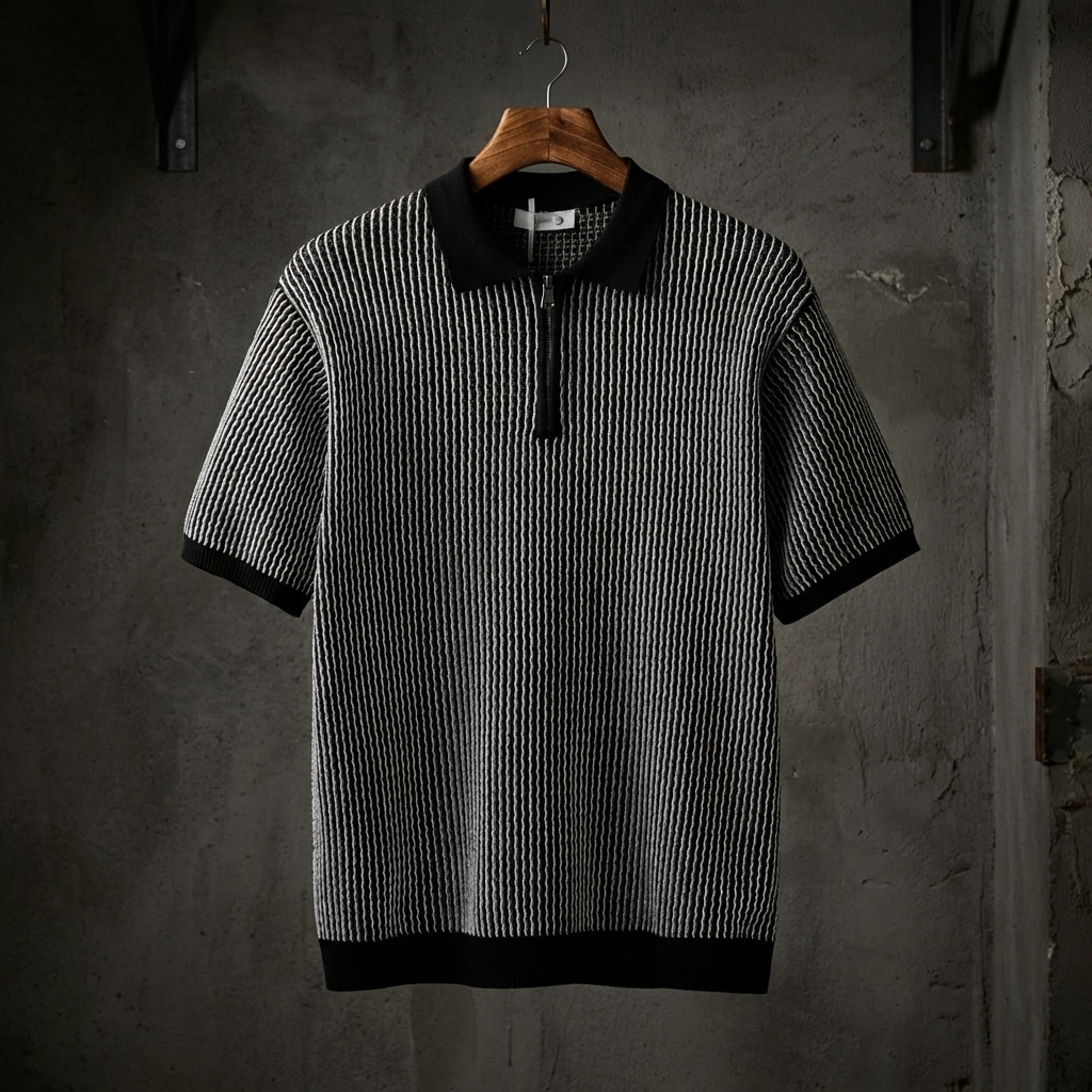 POLO HOMME | TEXTURÉ GÉOMÉTRIQUE | ZIP