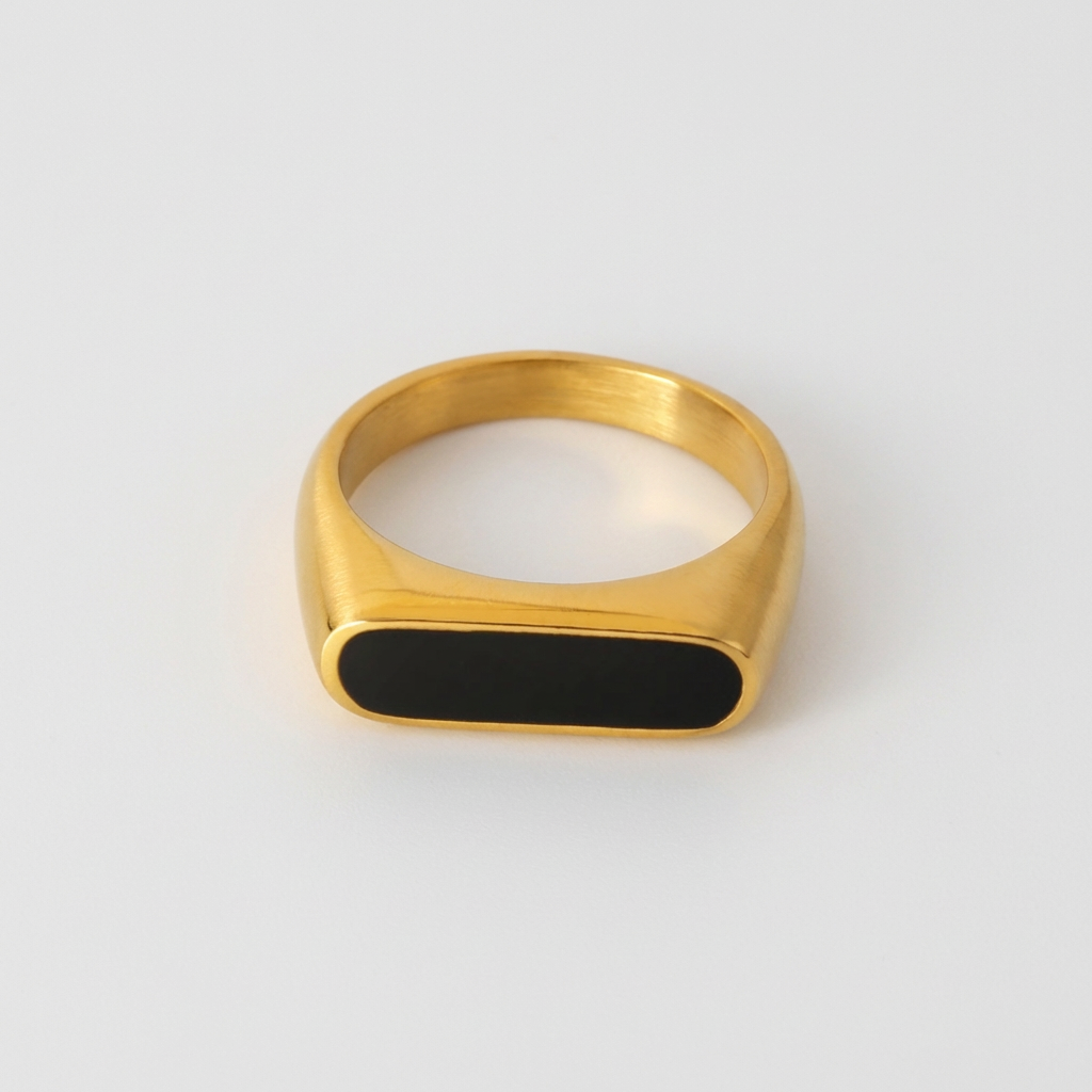 BAGUE UNISEXE | FINITION DORÉE | INCRUSTATION NOIRE