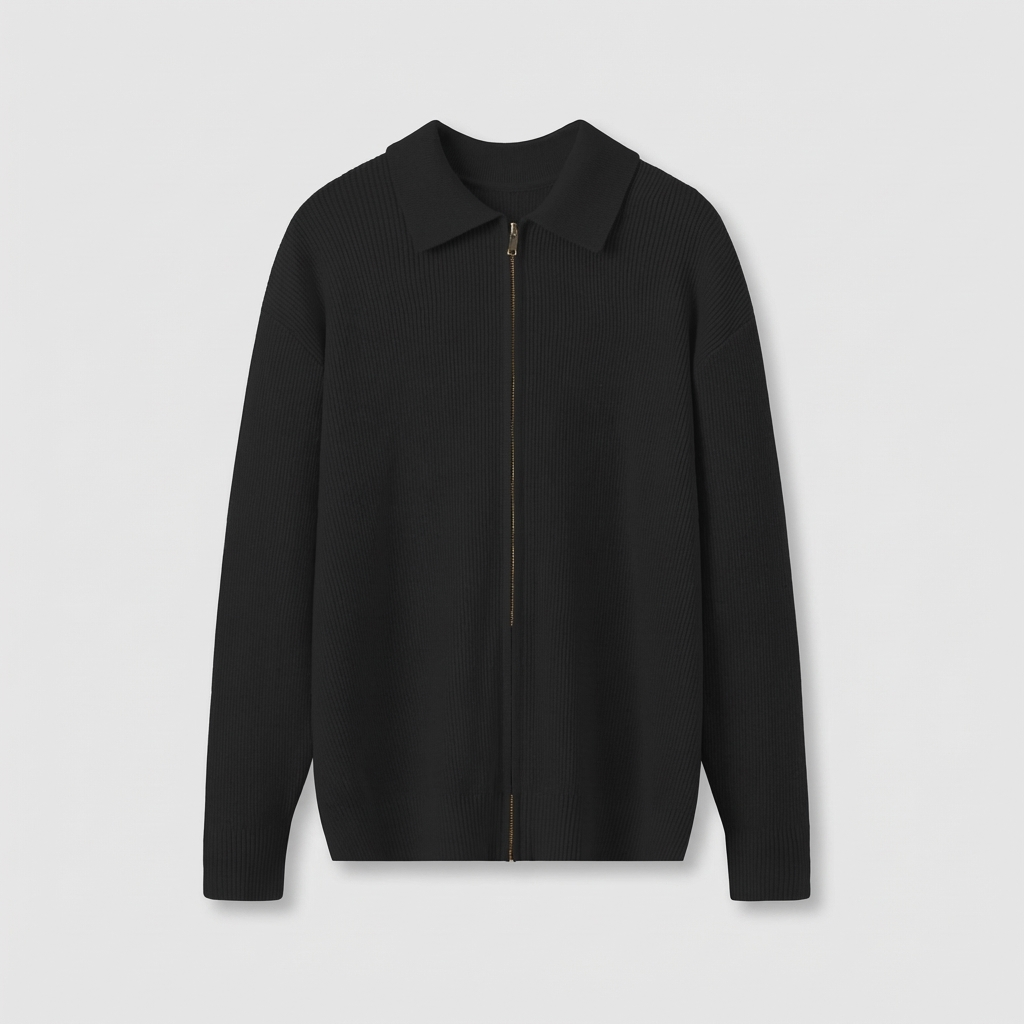GILET HOMME | COL POLO | MAILLE CÔTELÉE | FERMETURE ÉCLAIR