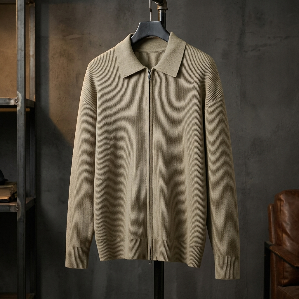 GILET HOMME | COL POLO | MAILLE CÔTELÉE | FERMETURE ÉCLAIR