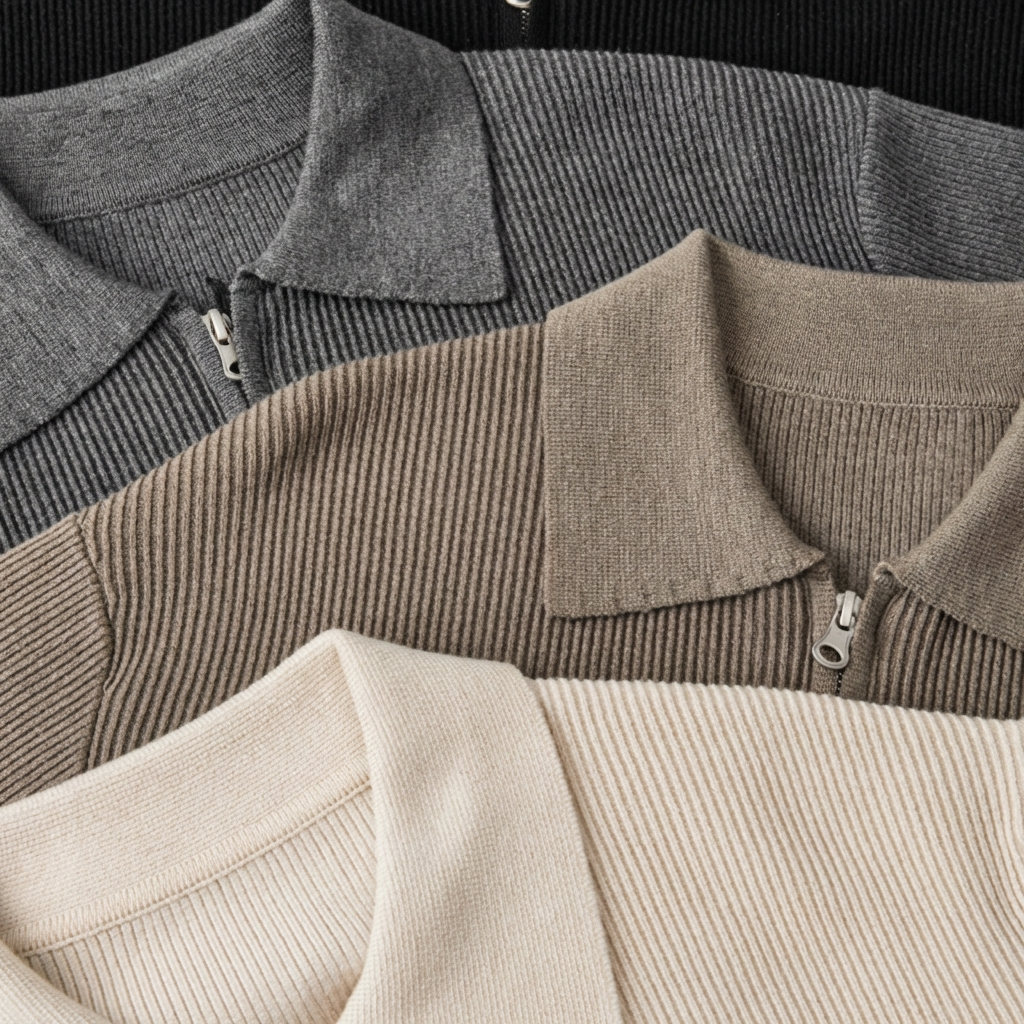 GILET HOMME | COL POLO | MAILLE CÔTELÉE | FERMETURE ÉCLAIR
